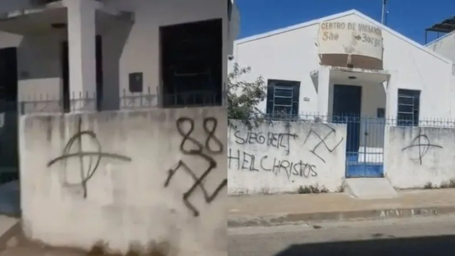 Centro de umbanda é alvo de vandalismo com símbolos nazistas na Bahia