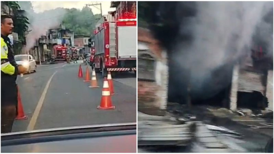 Incêndio destrói borracharia nas proximidades do Barradão na madrugada desta quinta-feira