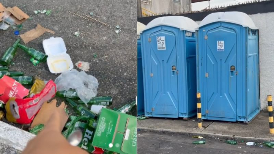 Radialista mostra lixo espalhado na porta de emissora após evento no bairro da Federação: 'Fedor de mijo retado'