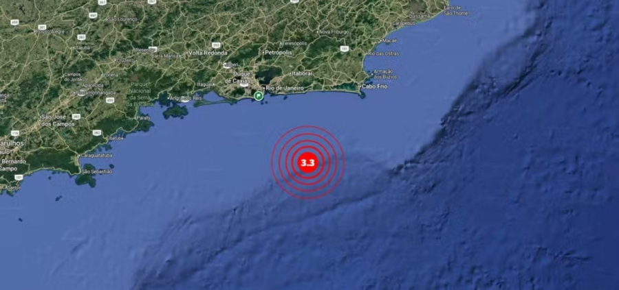 Tremor de magnitude 3,3 é registrado no mar próximo ao litoral do RJ