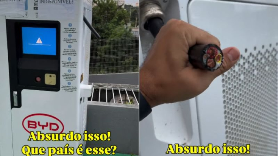 Influenciador flagra suposto furto de cabos de carregamento da BYD em Salvador: 'Não é possível'