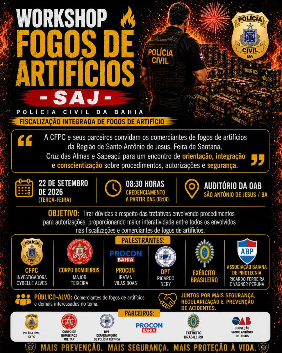 Polícia Civil promove workshop sobre fiscalização e segurança na comercialização de fogos de artifício